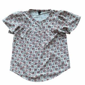 Ann Taylor Floral Mixed Media Button Front Top